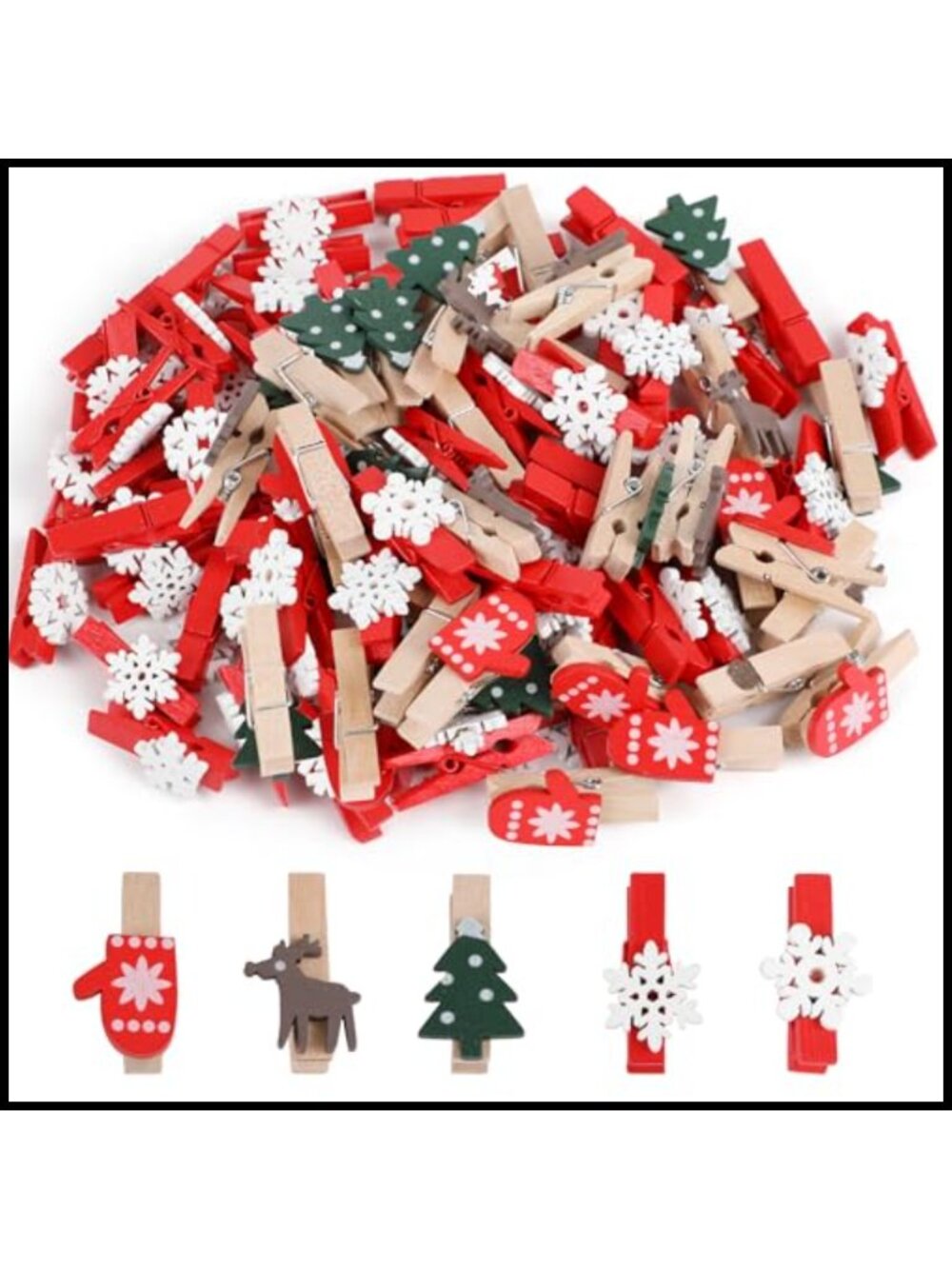 Wooden Christmas Clothespins 60pc Craft Photo Hanging Clips Decor